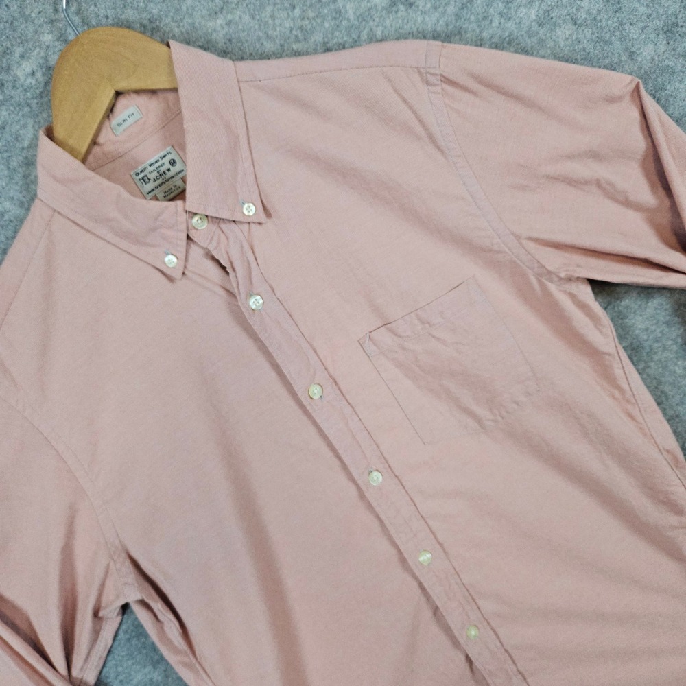 J‎ Crew Men's Slim Fit Button Down Shirt Pink Striped 100% Cotton Size M PINHOLE